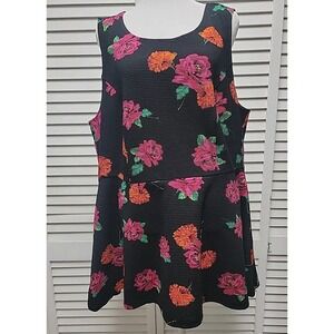 Torrid SZ 2 Floral Hi low Ponte Peplum Sleeveless Black Floral Top Women's EUC